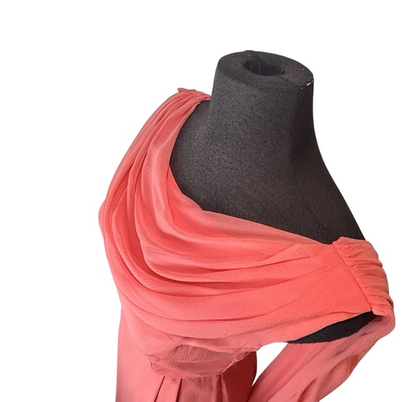 Retro Vintage 60s Coral Chiffon Draped Neckline Dress – Elegant Sleeveless Small - Picture 11 of 15